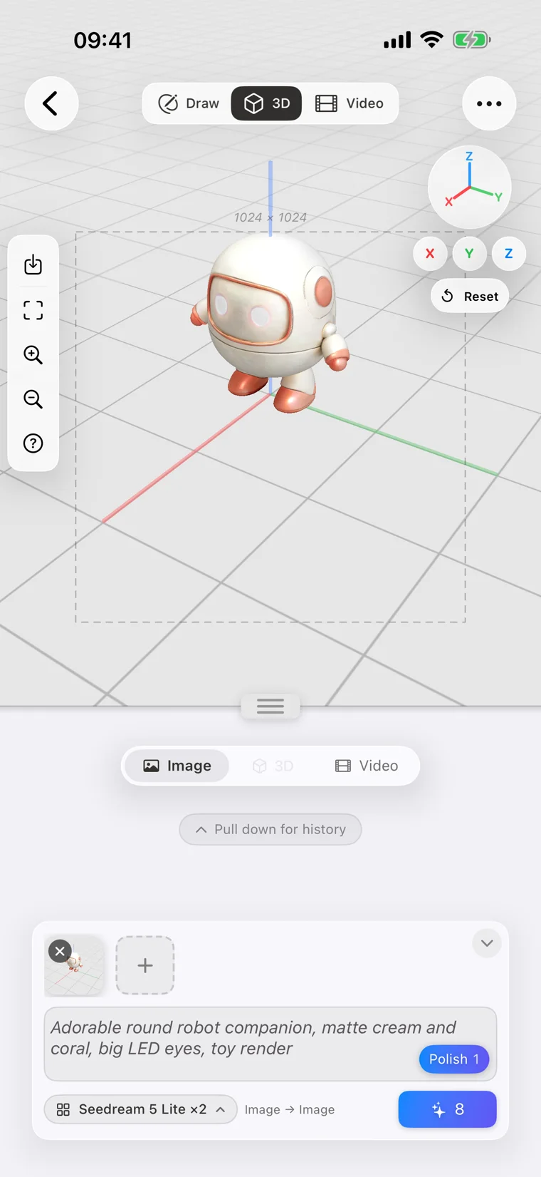 Drawoid on iPhone: a 3D robot model in the scene editor