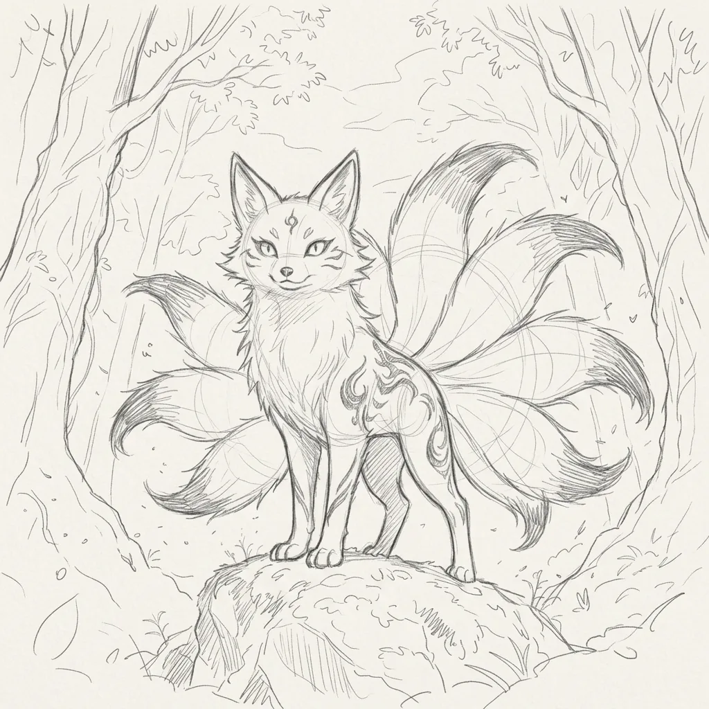 Loose pencil sketch of a fox drawn in Drawoid