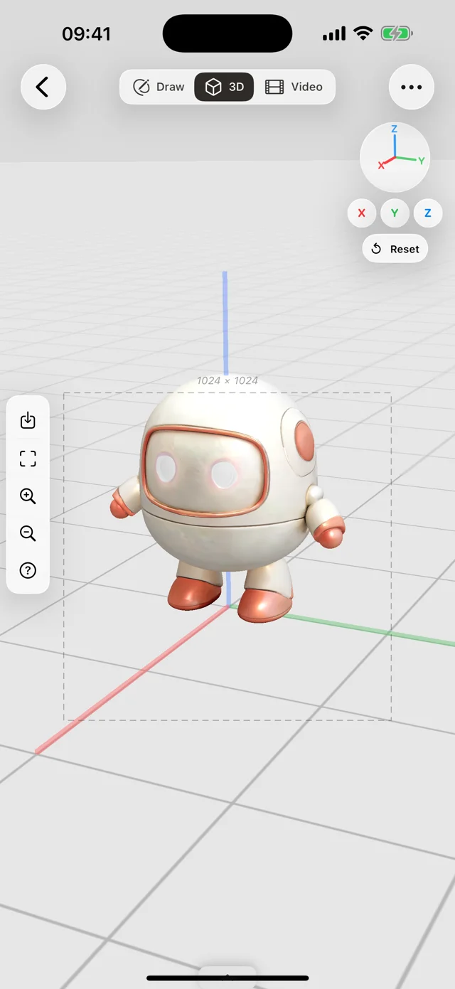 Drawoid on iPhone: a 3D robot model in the scene editor